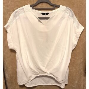 DOKOTOO‎ Womens White V Neck Twisted Front Mesh Sleeve Top Blouse Shirt L
